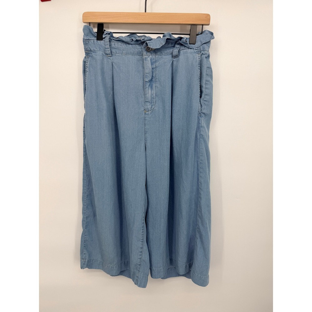 Zara Culottes Women Large Light Blue Excellent Paperbag Waist Lyocell Wide Leg